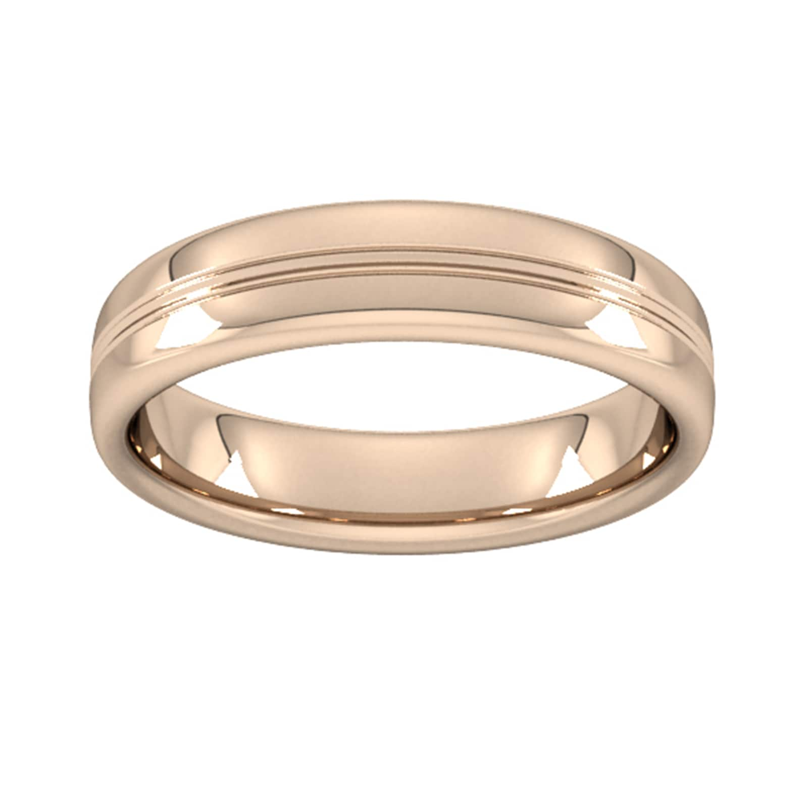 5mm Slight Court Heavy Grooved Polished Finish Wedding Ring In 9 Carat Rose Gold - Ring Size G