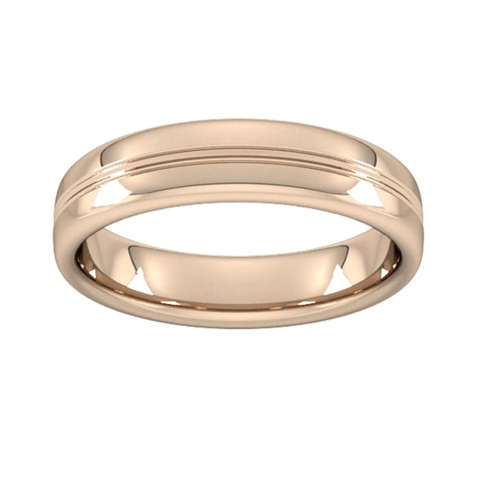 Goldsmiths 5mm Slight Court Extra Heavy Grooved Polished Finish Wedding Ring In 9 Carat Rose Gold - Ring Size Q