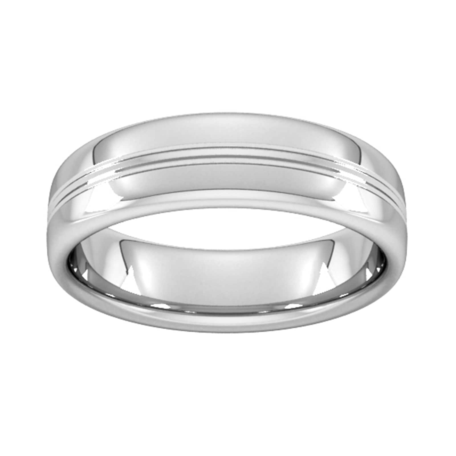 6mm Slight Court Heavy Grooved Polished Finish Wedding Ring In 18 Carat White Gold - Ring Size Q