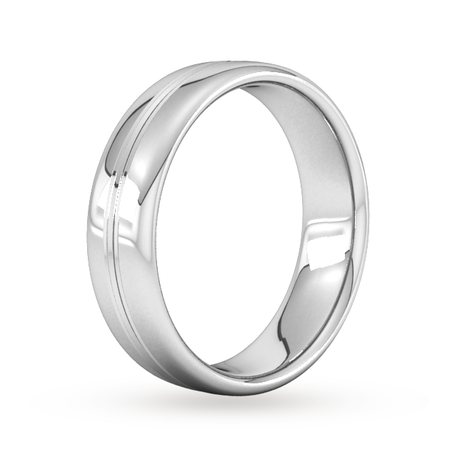 Goldsmiths 6mm Slight Court Heavy Grooved Polished Finish Wedding Ring In 18 Carat White Gold