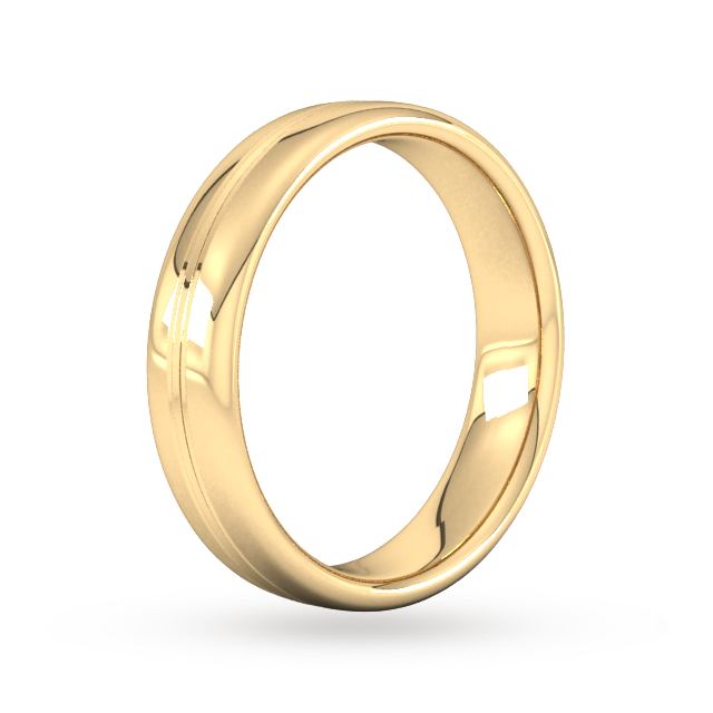 Goldsmiths 5mm Slight Court Extra Heavy Grooved Polished Finish Wedding Ring In 18 Carat Yellow Gold