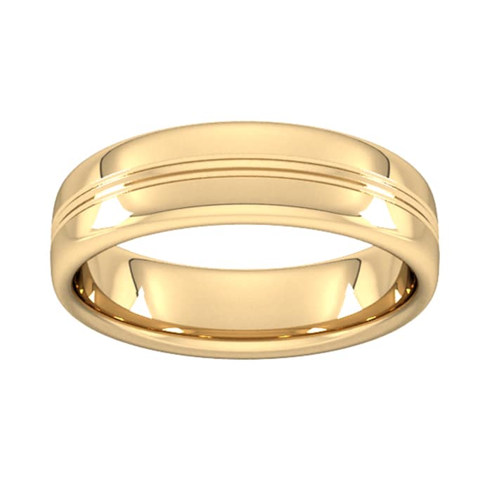 Goldsmiths 6mm Slight Court Extra Heavy Grooved Polished Finish Wedding Ring In 18 Carat Yellow Gold