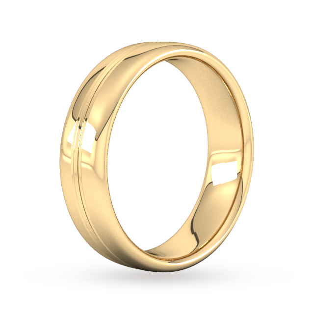 Goldsmiths 6mm Slight Court Extra Heavy Grooved Polished Finish Wedding Ring In 18 Carat Yellow Gold