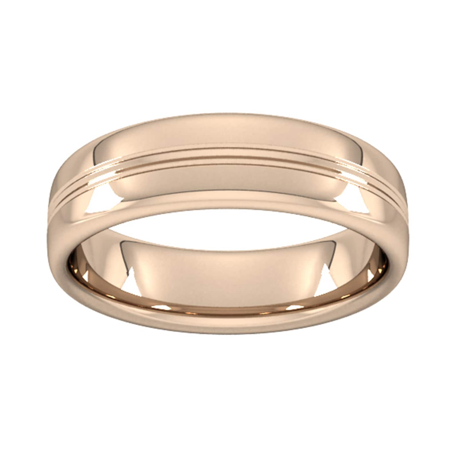 6mm Slight Court Standard Grooved Polished Finish Wedding Ring In 18 Carat Rose Gold - Ring Size U