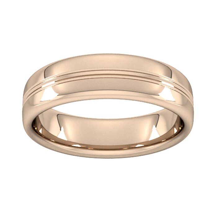 Goldsmiths 6mm Slight Court Standard Grooved Polished Finish Wedding Ring In 18 Carat Rose Gold