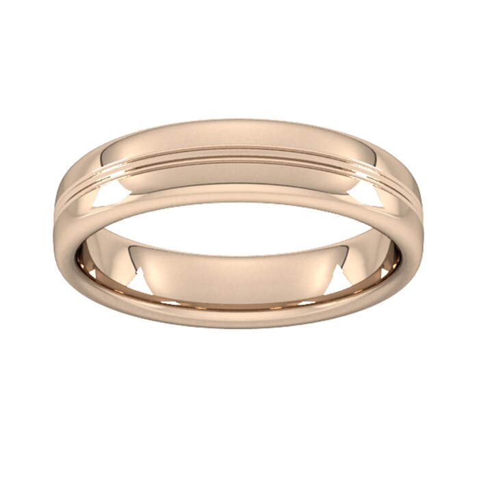 Goldsmiths 5mm Slight Court Heavy Grooved Polished Finish Wedding Ring In 18 Carat Rose Gold
