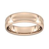 Goldsmiths 6mm Slight Court Heavy Grooved Polished Finish Wedding Ring In 18 Carat Rose Gold