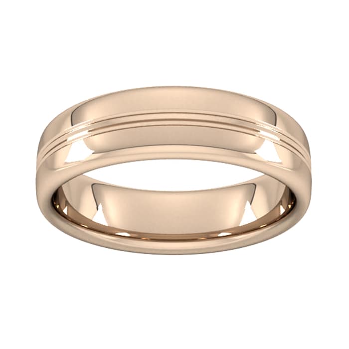 Goldsmiths 6mm Slight Court Extra Heavy Grooved Polished Finish Wedding Ring In 18 Carat Rose Gold - Ring Size P