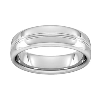 Goldsmiths 6mm Slight Court Standard Grooved Polished Finish Wedding Ring In 950  Palladium