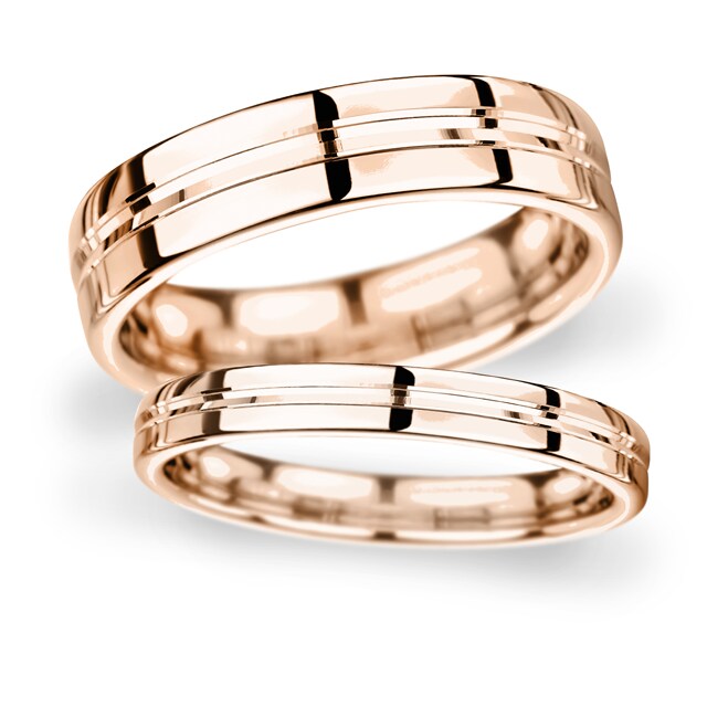 Goldsmiths 5mm Flat Court Heavy Grooved Polished Finish Wedding Ring In 9 Carat Rose Gold