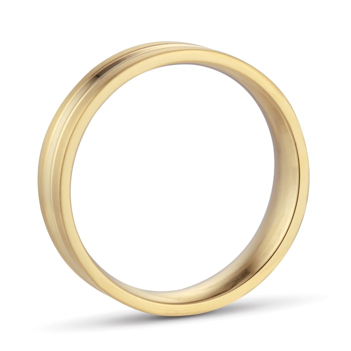 Goldsmiths 6mm Flat Court Heavy Grooved Polished Finish Wedding Ring In 18 Carat Yellow Gold