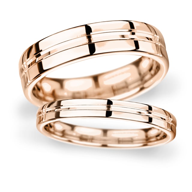 5mm Flat Court Heavy Grooved Polished Finish Wedding Ring In 18 Carat Rose Gold - Ring Size L