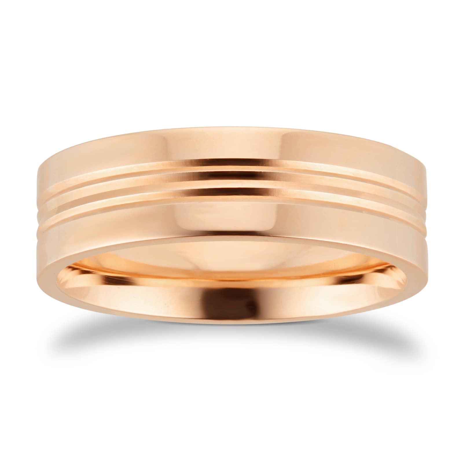 Goldsmiths 6mm Flat Court Heavy Grooved Polished Finish Wedding Ring In 18 Carat Rose Gold