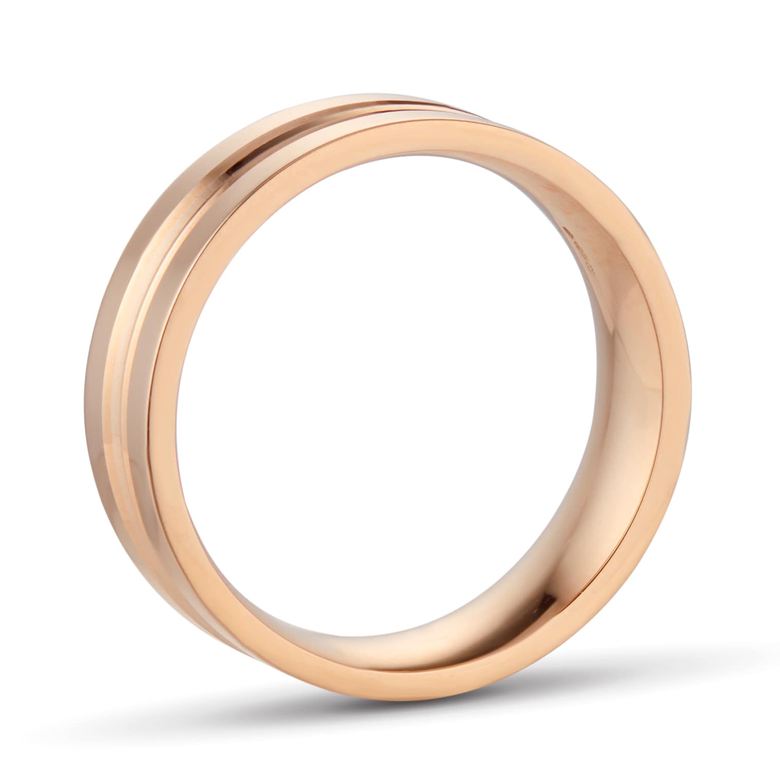 Goldsmiths 6mm Flat Court Heavy Grooved Polished Finish Wedding Ring In 18 Carat Rose Gold