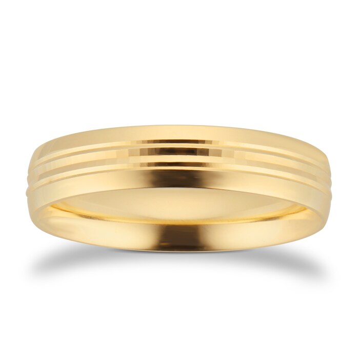 Goldsmiths 5mm Traditional Court Heavy Grooved Polished Finish Wedding Ring In 18 Carat Yellow Gold - Ring Size N