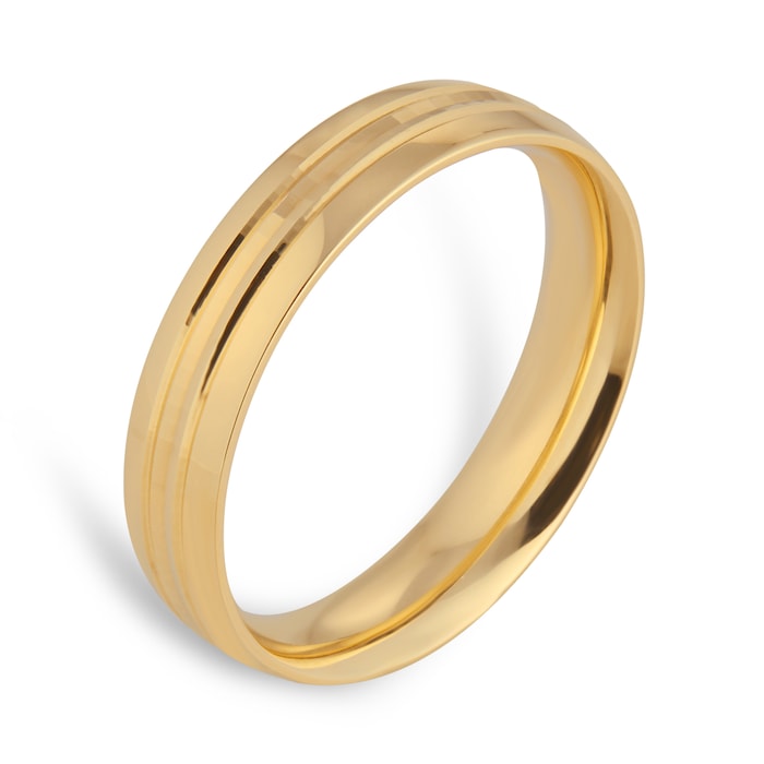 Goldsmiths 5mm Traditional Court Heavy Grooved Polished Finish Wedding Ring In 18 Carat Yellow Gold - Ring Size N