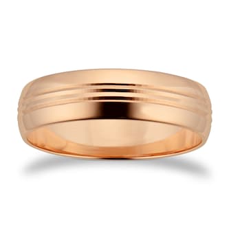 Goldsmiths 6mm D Shape Standard Grooved Polished Finish Wedding Ring In 9 Carat Rose Gold