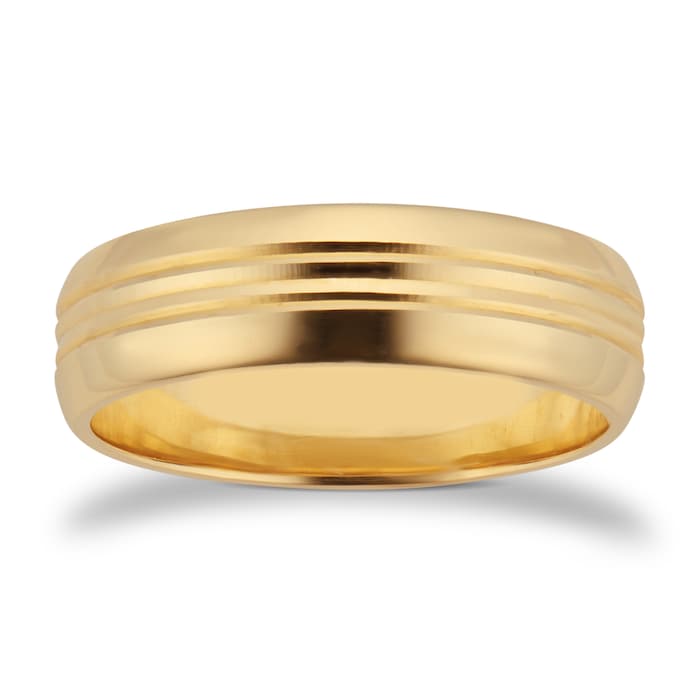 Goldsmiths 5mm D Shape Standard Grooved Polished Finish Wedding Ring In 18 Carat Yellow Gold