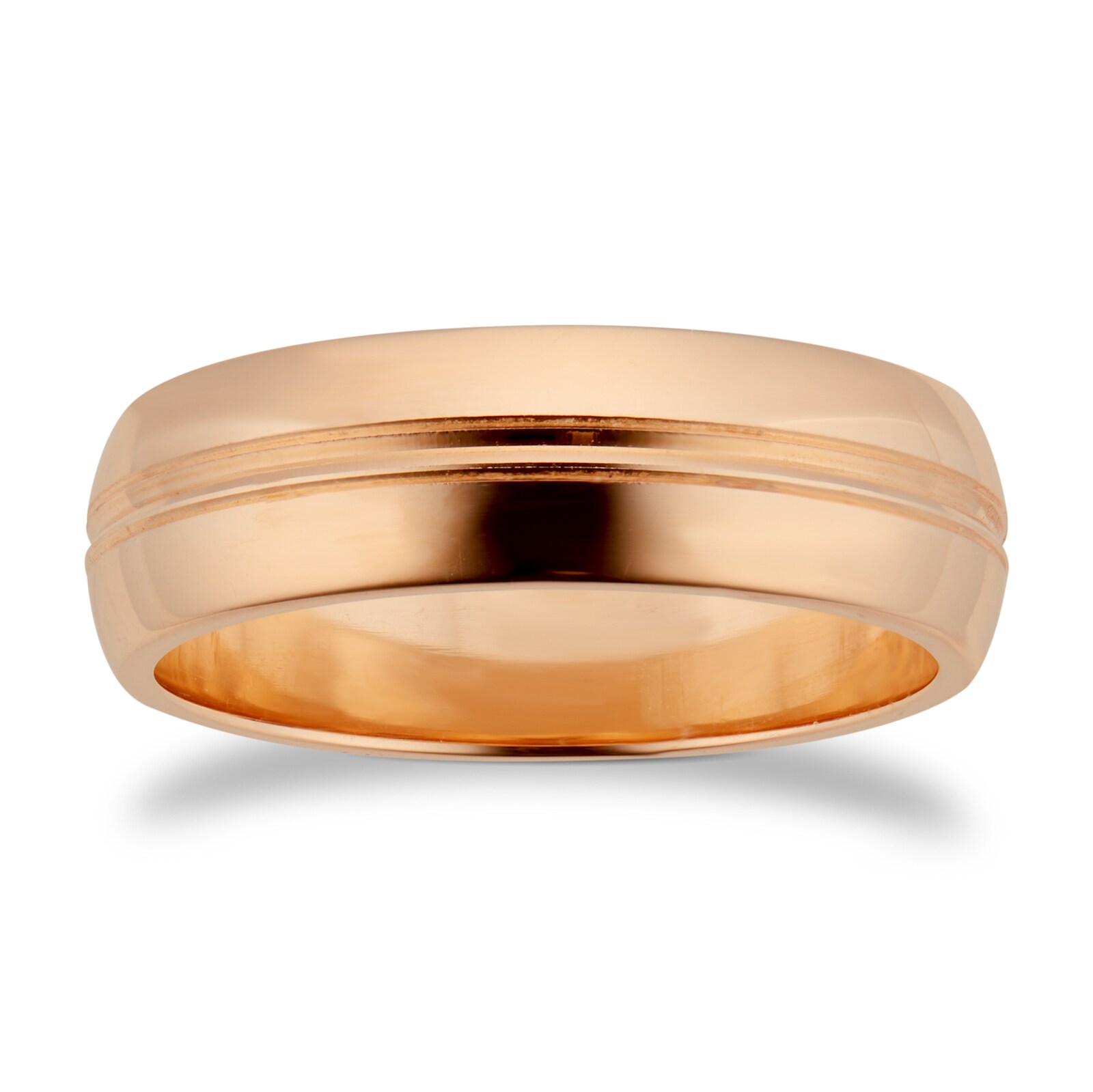 Goldsmiths 6mm D Shape Heavy Grooved Polished Finish Wedding Ring In 18 Carat Rose Gold Goldsmiths 6mm D Shape Heavy Grooved Polished Finish Wedding Ring In 18 Carat Rose Gold