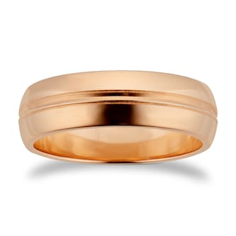 Goldsmiths 6mm D Shape Heavy Grooved Polished Finish Wedding Ring In 18 Carat Rose Gold