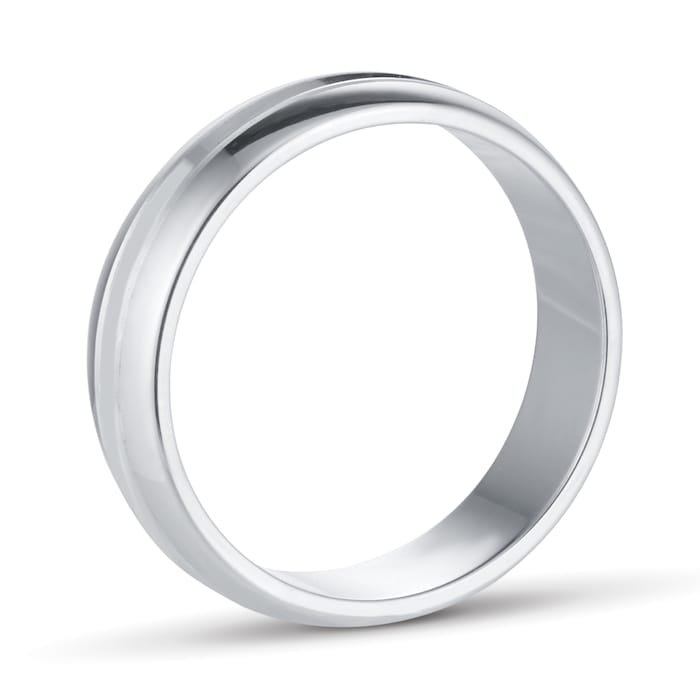 Goldsmiths 5mm D Shape Standard Grooved Polished Finish Wedding Ring In Platinum