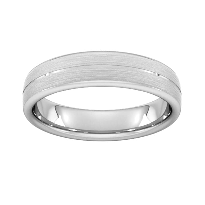 Goldsmiths 5mm Slight Court Heavy Centre Groove With Chamfered Edge Wedding Ring In 9 Carat White Gold