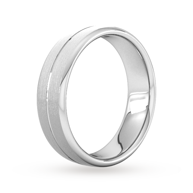 Goldsmiths 6mm Slight Court Heavy Centre Groove With Chamfered Edge Wedding Ring In 9 Carat White Gold