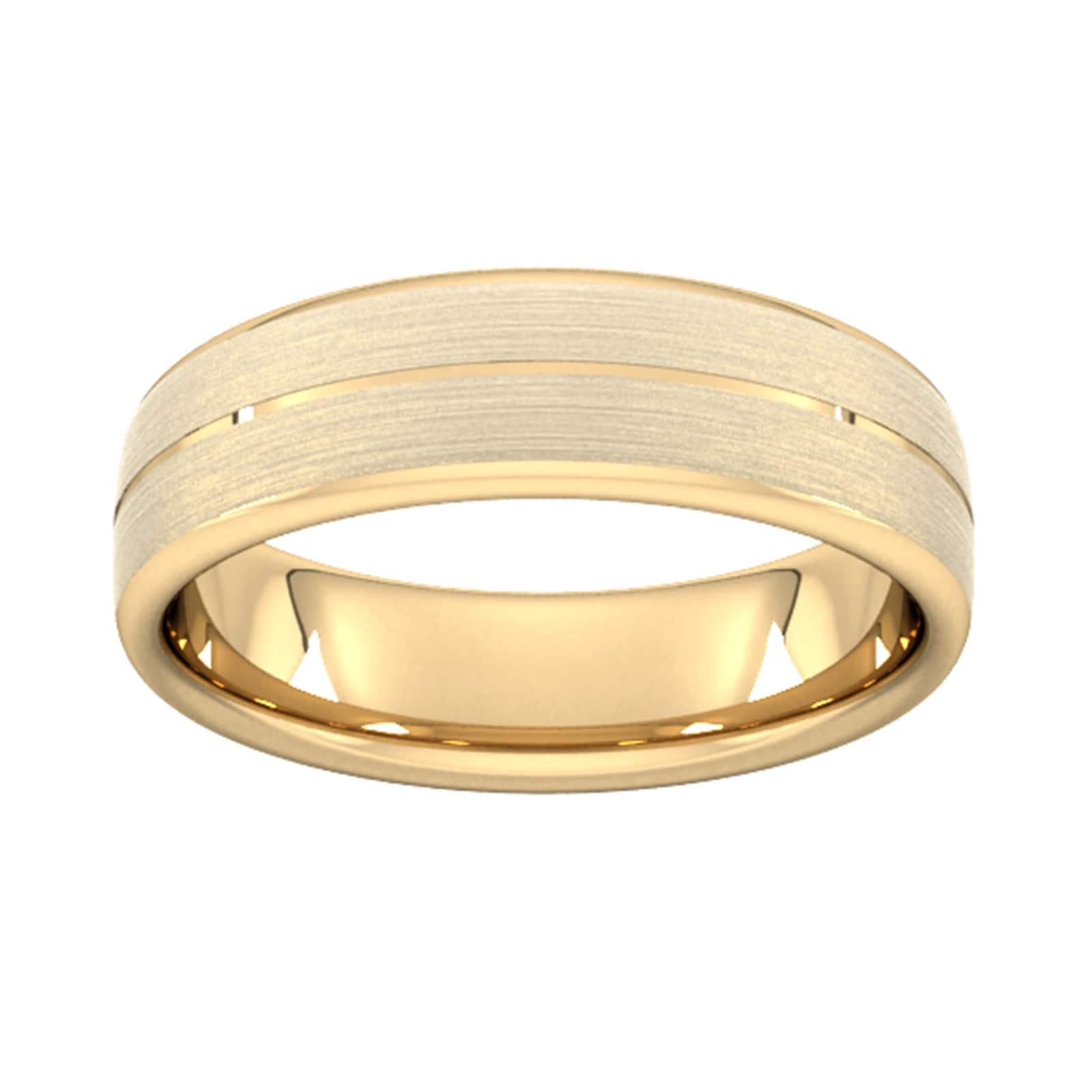 6mm Slight Court Standard Centre Groove With Chamfered Edge Wedding Ring In 9 Carat Yellow Gold - Ring Size G