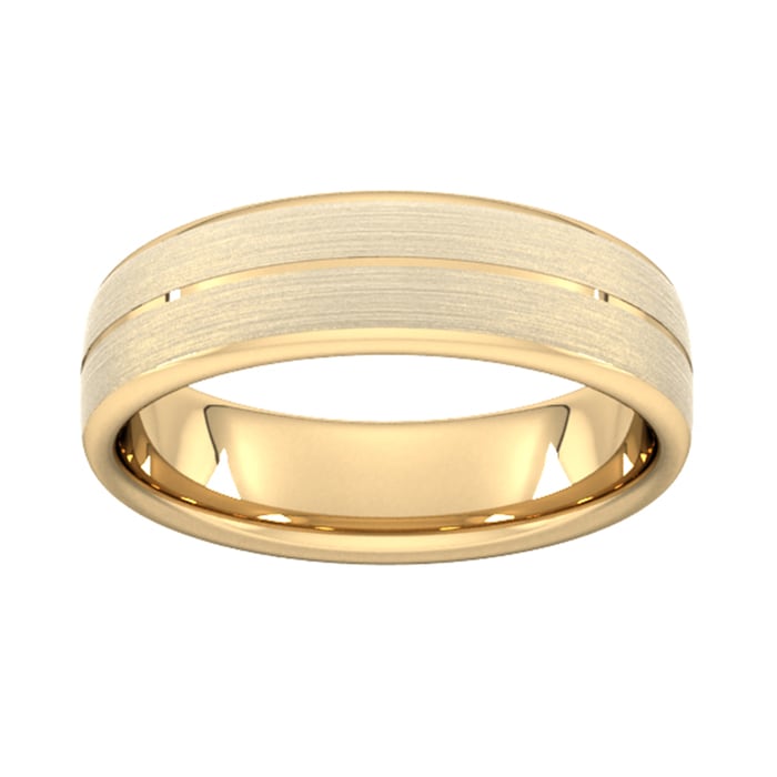 Goldsmiths 6mm Slight Court Heavy Centre Groove With Chamfered Edge Wedding Ring In 9 Carat Yellow Gold