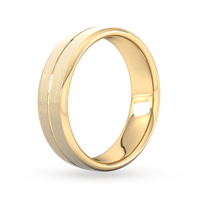 Goldsmiths 6mm Slight Court Heavy Centre Groove With Chamfered Edge Wedding Ring In 9 Carat Yellow Gold