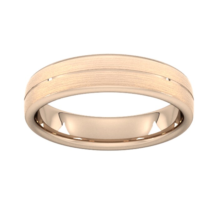 Goldsmiths 5mm Slight Court Heavy Centre Groove With Chamfered Edge Wedding Ring In 9 Carat Rose Gold