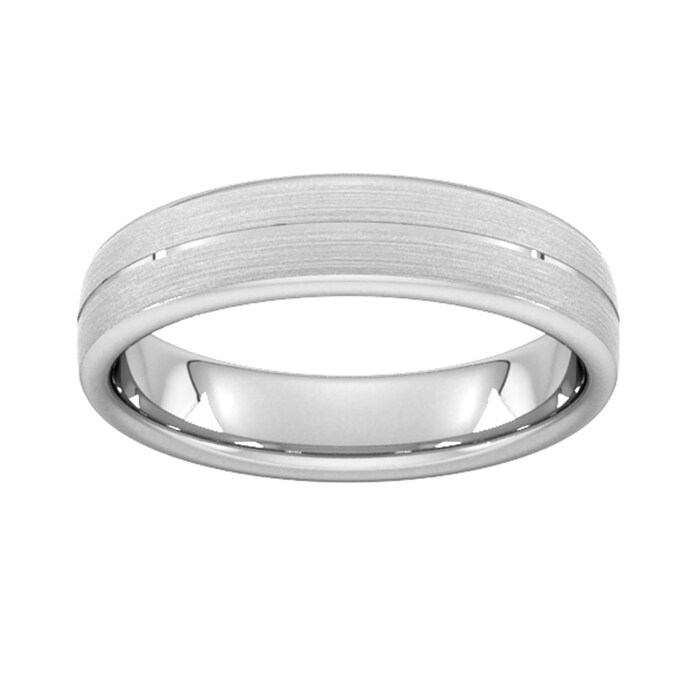 Goldsmiths 5mm Slight Court Standard Centre Groove With Chamfered Edge Wedding Ring In 18 Carat White Gold - Ring Size R
