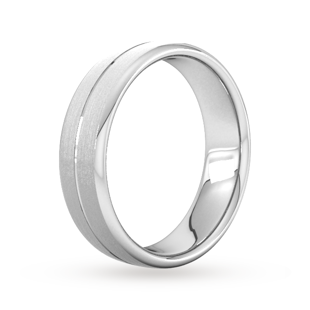 Goldsmiths 6mm Slight Court Heavy Centre Groove With Chamfered Edge Wedding Ring In 18 Carat White Gold