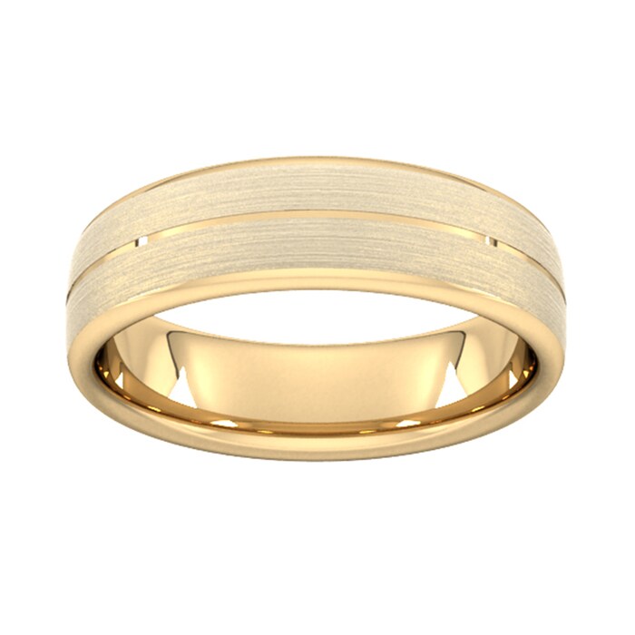 Goldsmiths 6mm Slight Court Standard Centre Groove With Chamfered Edge Wedding Ring In 18 Carat Yellow Gold