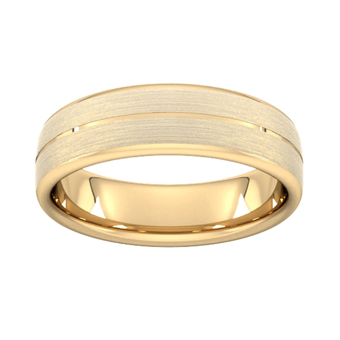 Goldsmiths 6mm Slight Court Heavy Centre Groove With Chamfered Edge Wedding Ring In 18 Carat Yellow Gold