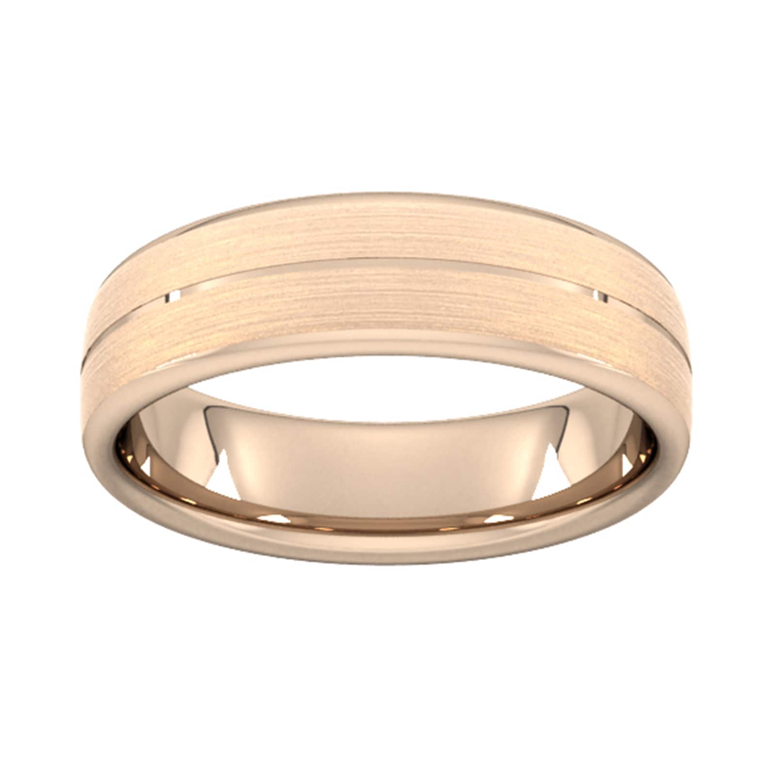 6mm Slight Court Standard Centre Groove With Chamfered Edge Wedding Ring In 18 Carat Rose Gold - Ring Size U