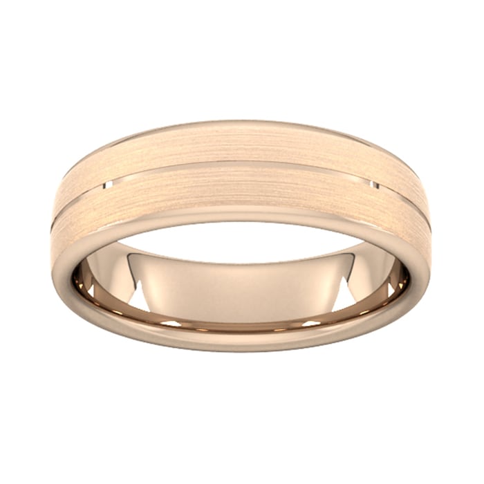 Goldsmiths 6mm Slight Court Extra Heavy Centre Groove With Chamfered Edge Wedding Ring In 18 Carat Rose Gold - Ring Size R