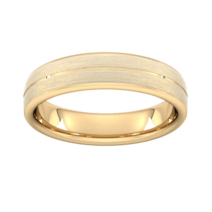 Goldsmiths 5mm Flat Court Heavy Centre Groove With Chamfered Edge Wedding Ring In 18 Carat Yellow Gold