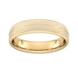 Goldsmiths 5mm Flat Court Heavy Centre Groove With Chamfered Edge Wedding Ring In 18 Carat Yellow Gold