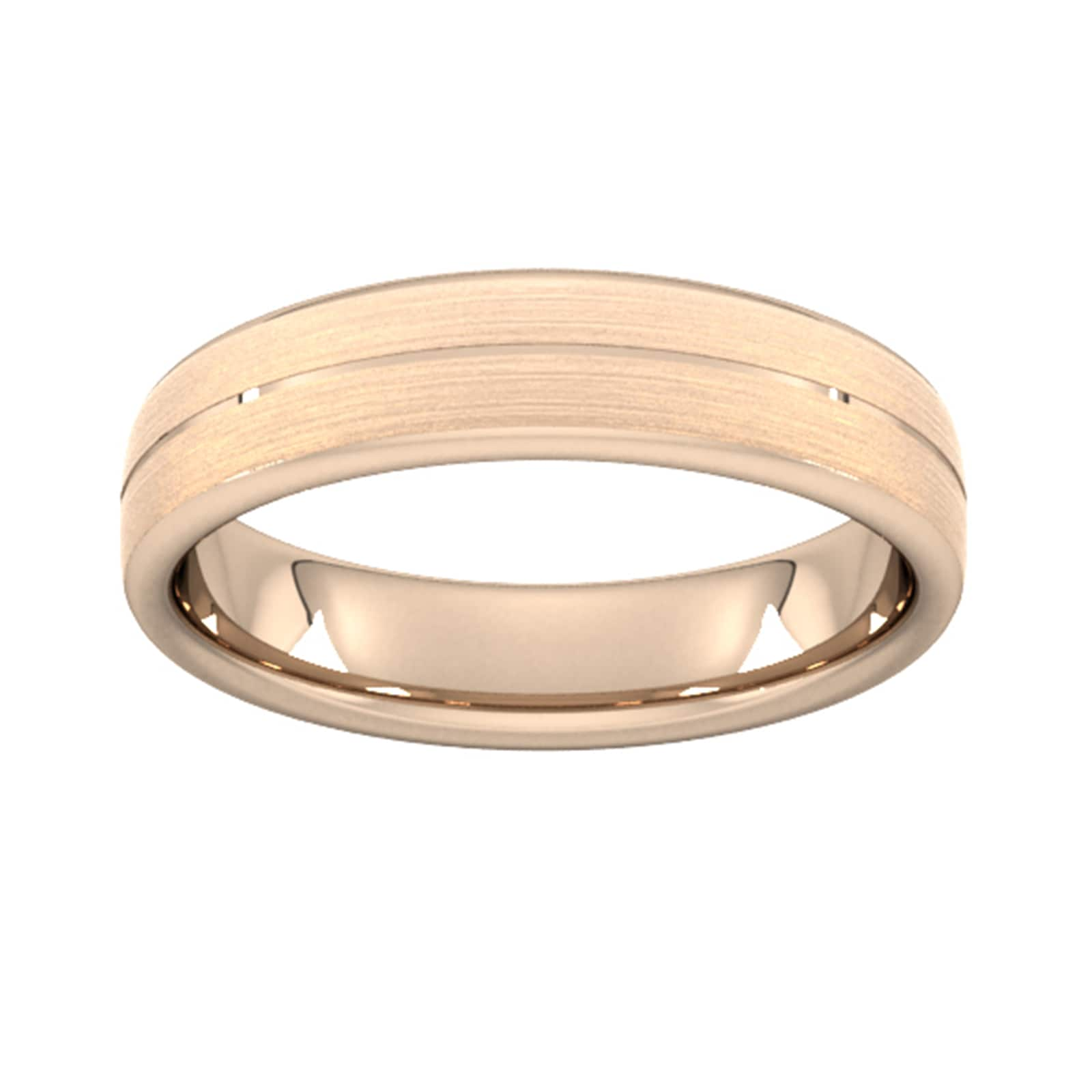 5mm Flat Court Heavy Centre Groove With Chamfered Edge Wedding Ring In 18 Carat Rose Gold - Ring Size G