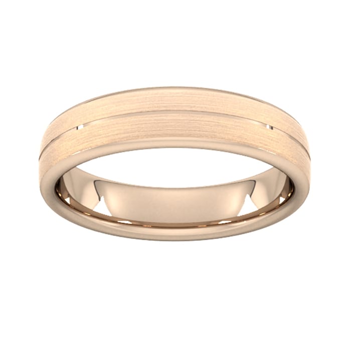 Goldsmiths 5mm Flat Court Heavy Centre Groove With Chamfered Edge Wedding Ring In 18 Carat Rose Gold