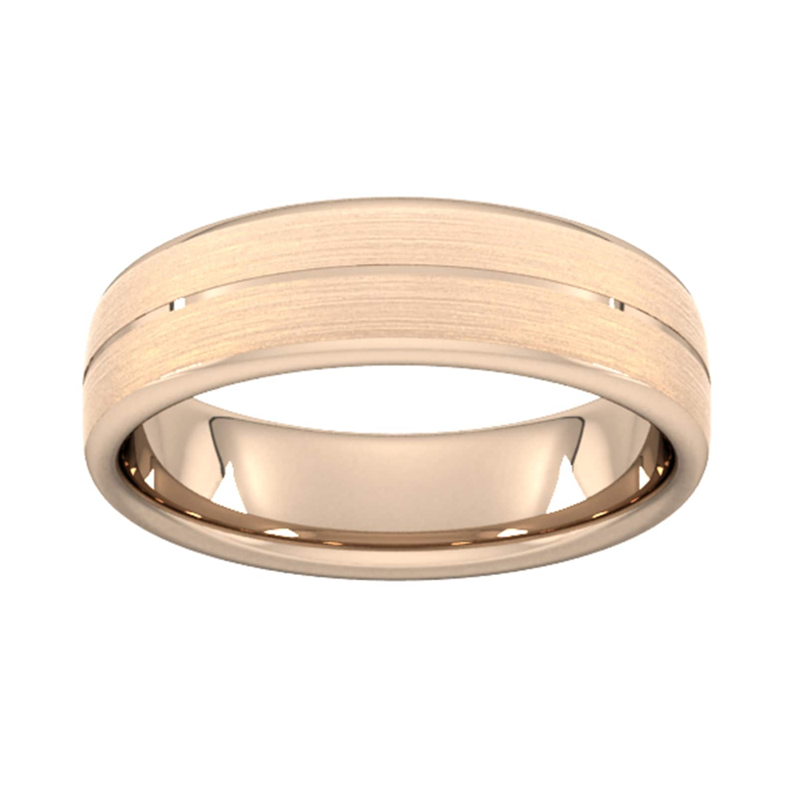 6mm Flat Court Heavy Centre Groove With Chamfered Edge Wedding Ring In 18 Carat Rose Gold - Ring Size R