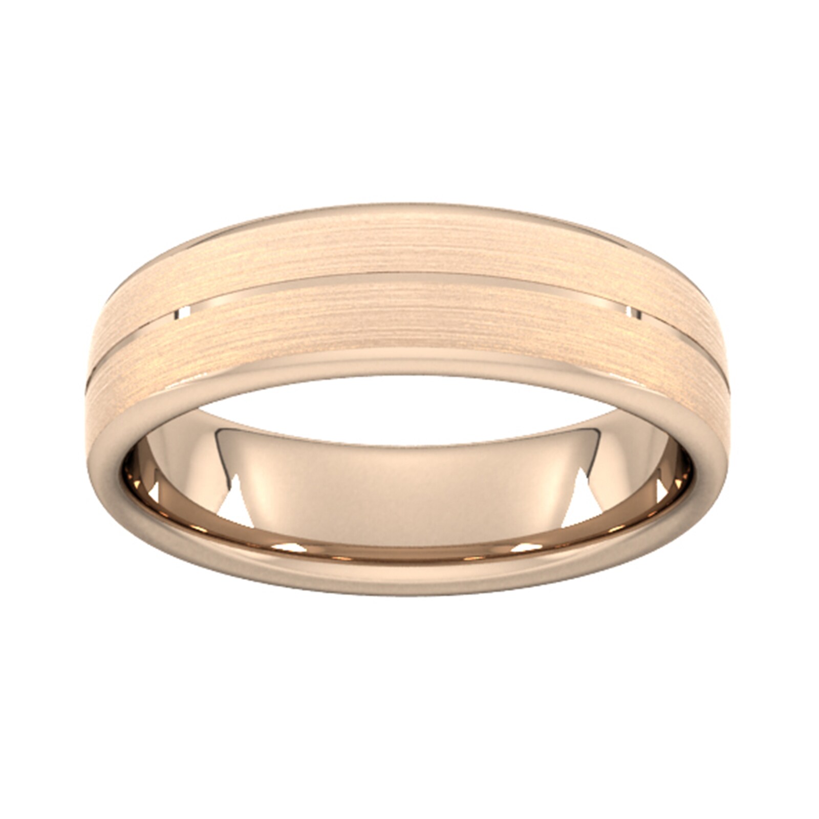 6mm Traditional Court Standard Centre Groove With Chamfered Edge Wedding Ring In 18 Carat Rose Gold - Ring Size J