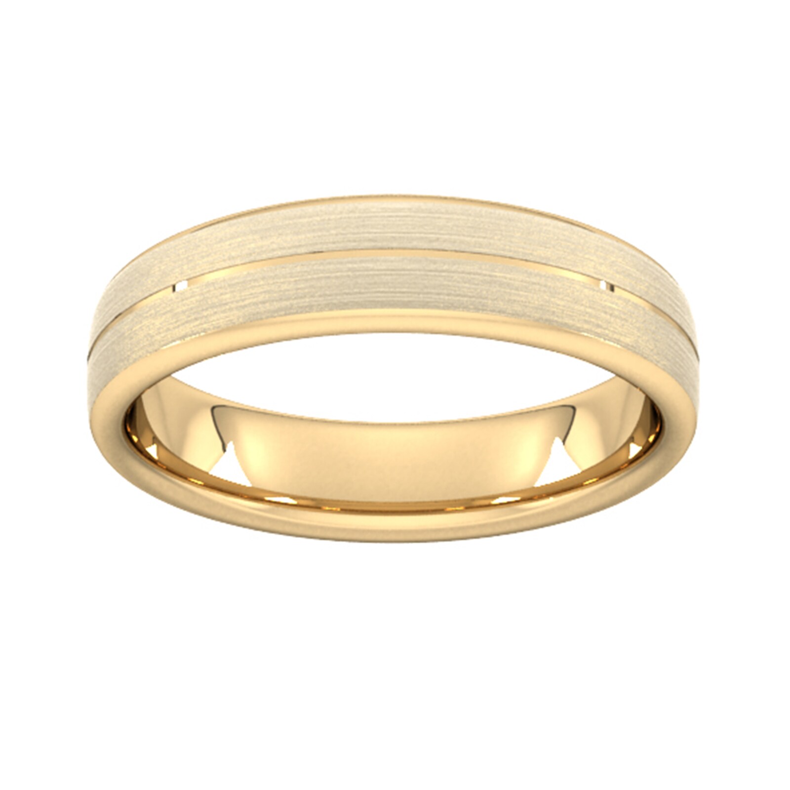 5mm D Shape Heavy Centre Groove With Chamfered Edge Wedding Ring In 9 Carat Yellow Gold - Ring Size X