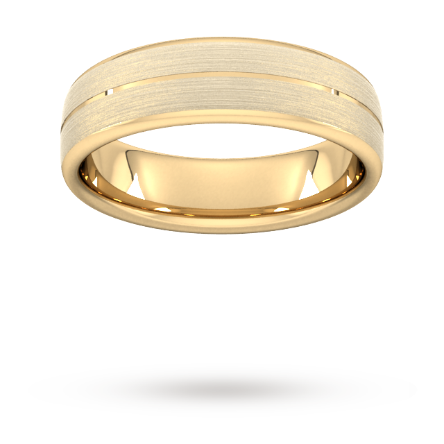 6mm D Shape Heavy Centre Groove With Chamfered Edge Wedding Ring In 9 Carat Yellow Gold - Ring Size J