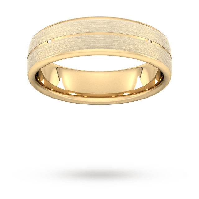 Goldsmiths 6mm D Shape Heavy Centre Groove With Chamfered Edge Wedding Ring In 9 Carat Yellow Gold - Ring Size Q