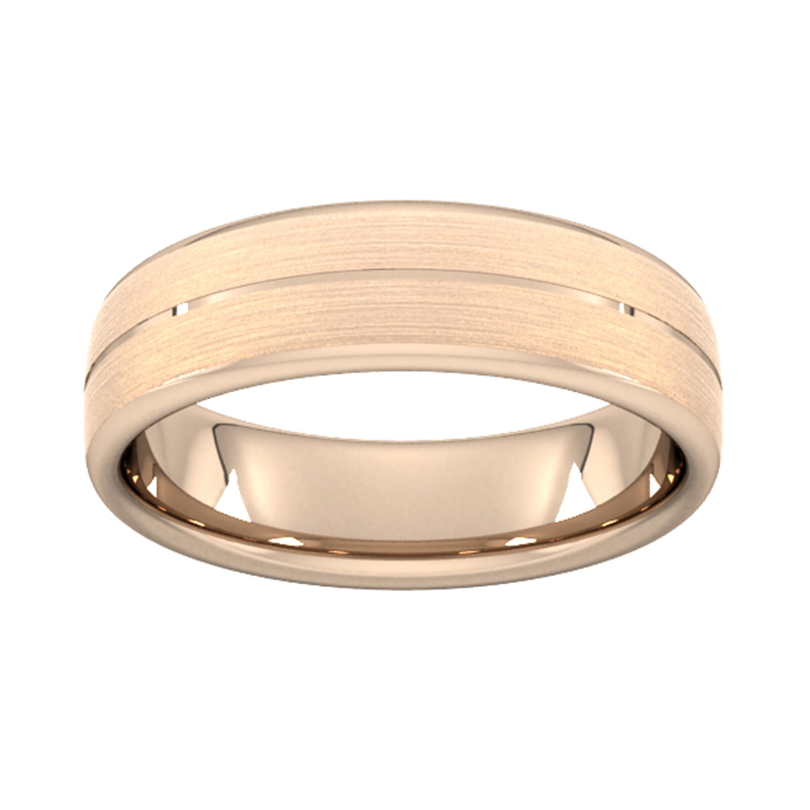 6mm D Shape Heavy Centre Groove With Chamfered Edge Wedding Ring In 9 Carat Rose Gold - Ring Size Q