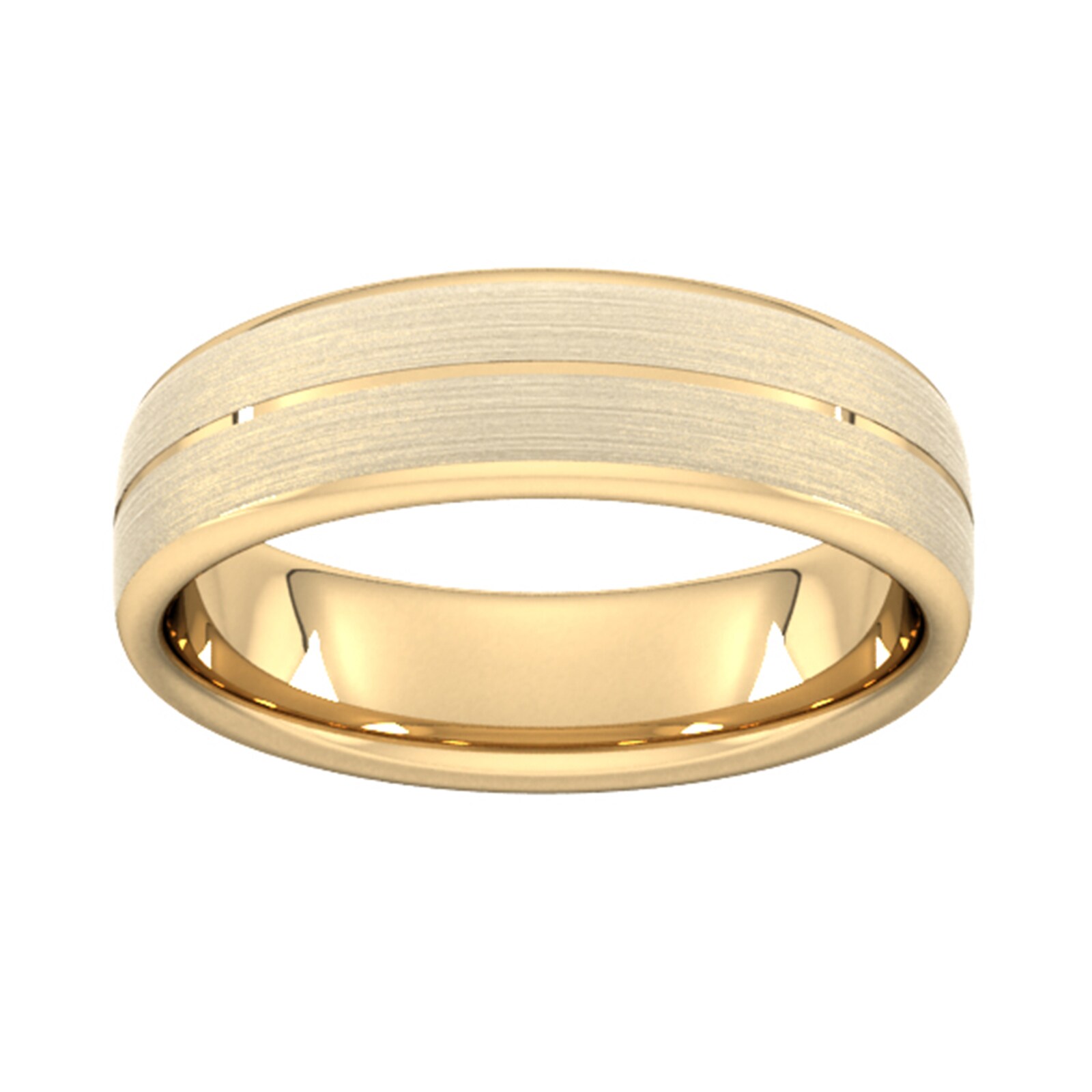 6mm D Shape Heavy Centre Groove With Chamfered Edge Wedding Ring In 18 Carat Yellow Gold - Ring Size W