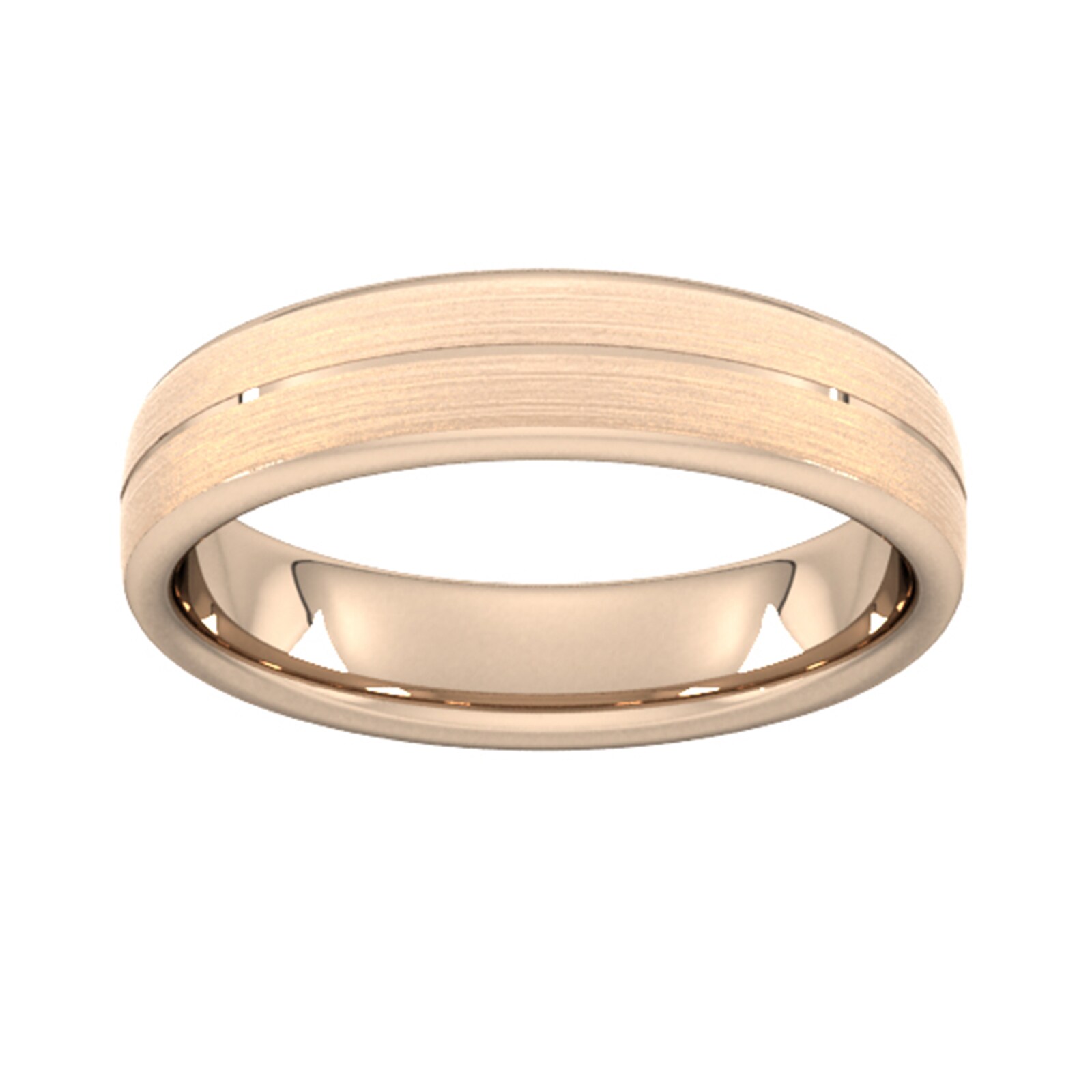 5mm D Shape Standard Centre Groove With Chamfered Edge Wedding Ring In 18 Carat Rose Gold - Ring Size O
