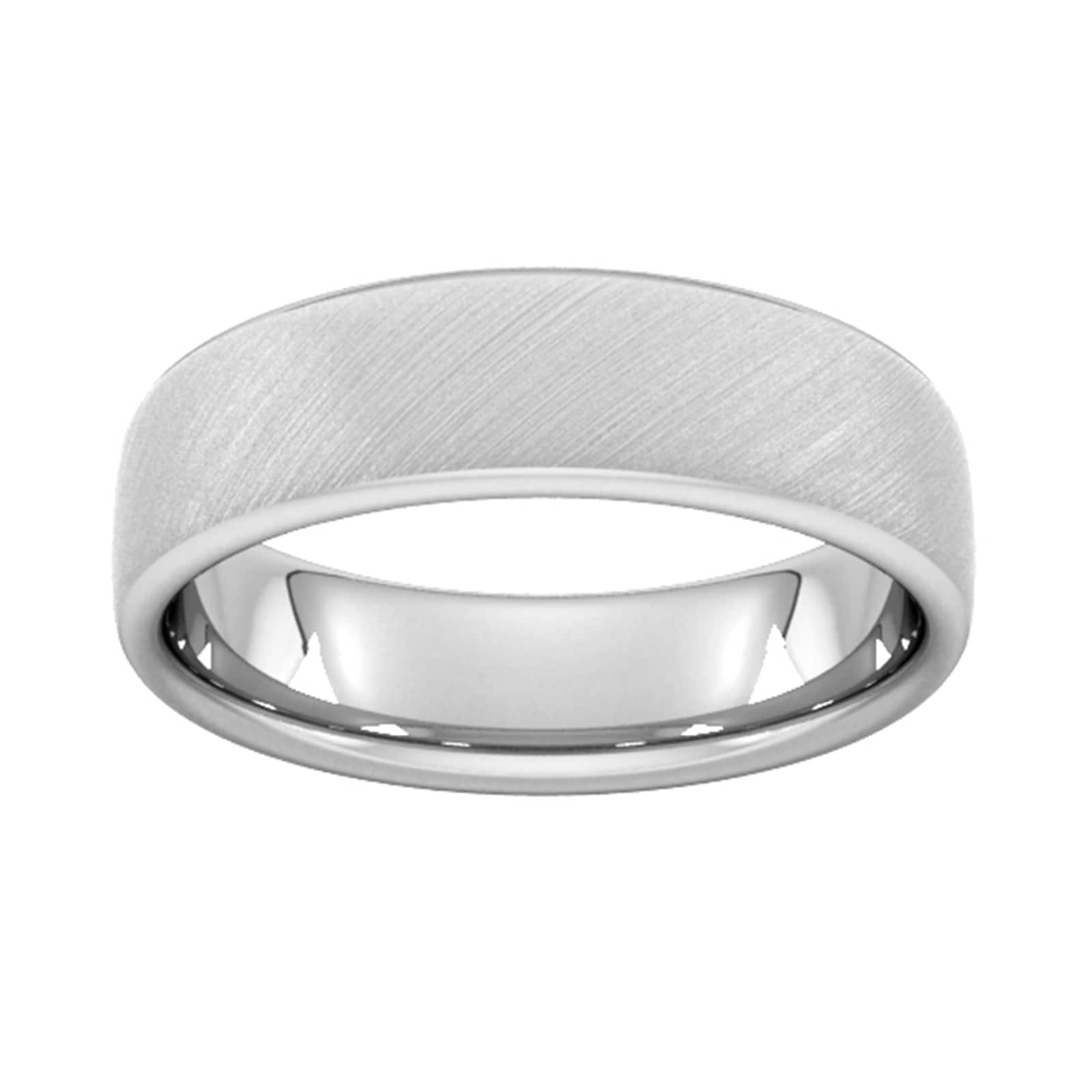 6mm D Shape Standard Diagonal Matt Finish Wedding Ring In 18 Carat White Gold - Ring Size R